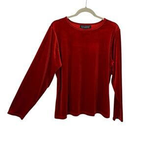 Dialogue Velour Top Long Sleeve Round Neck Rust Red Pullover Holiday 18W QVC